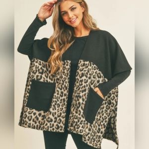 Leopard Colorblock Poncho